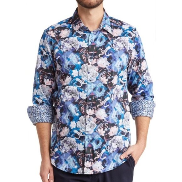 ๐ NEW! Robert Graham Kasson Cotton Long Sleeve Button-Up Shirt โ Size Medium ๐ - Picture 1 of 13
